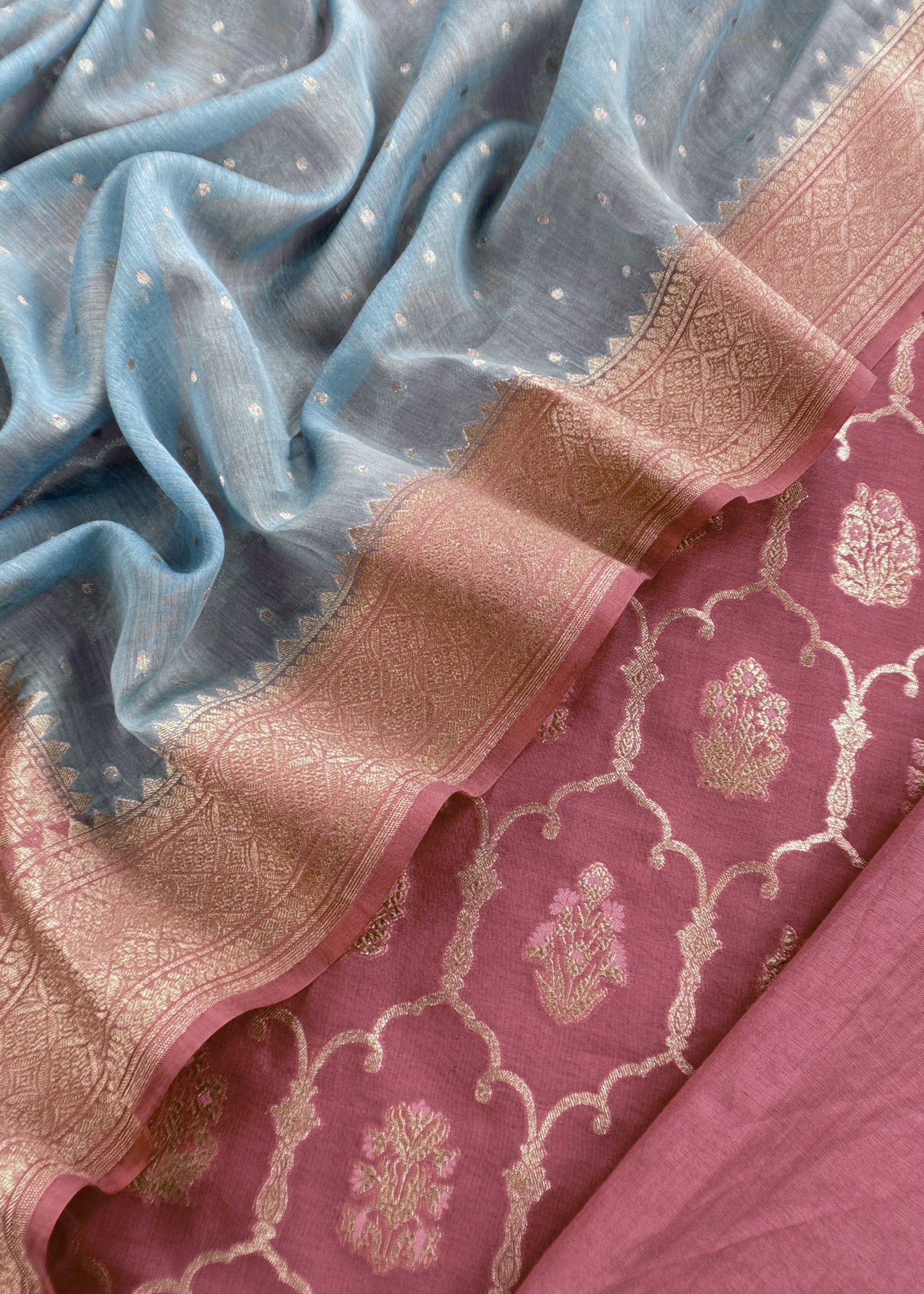 Rust And blue Pure Varanasi Silk Suit With Zari Weaving