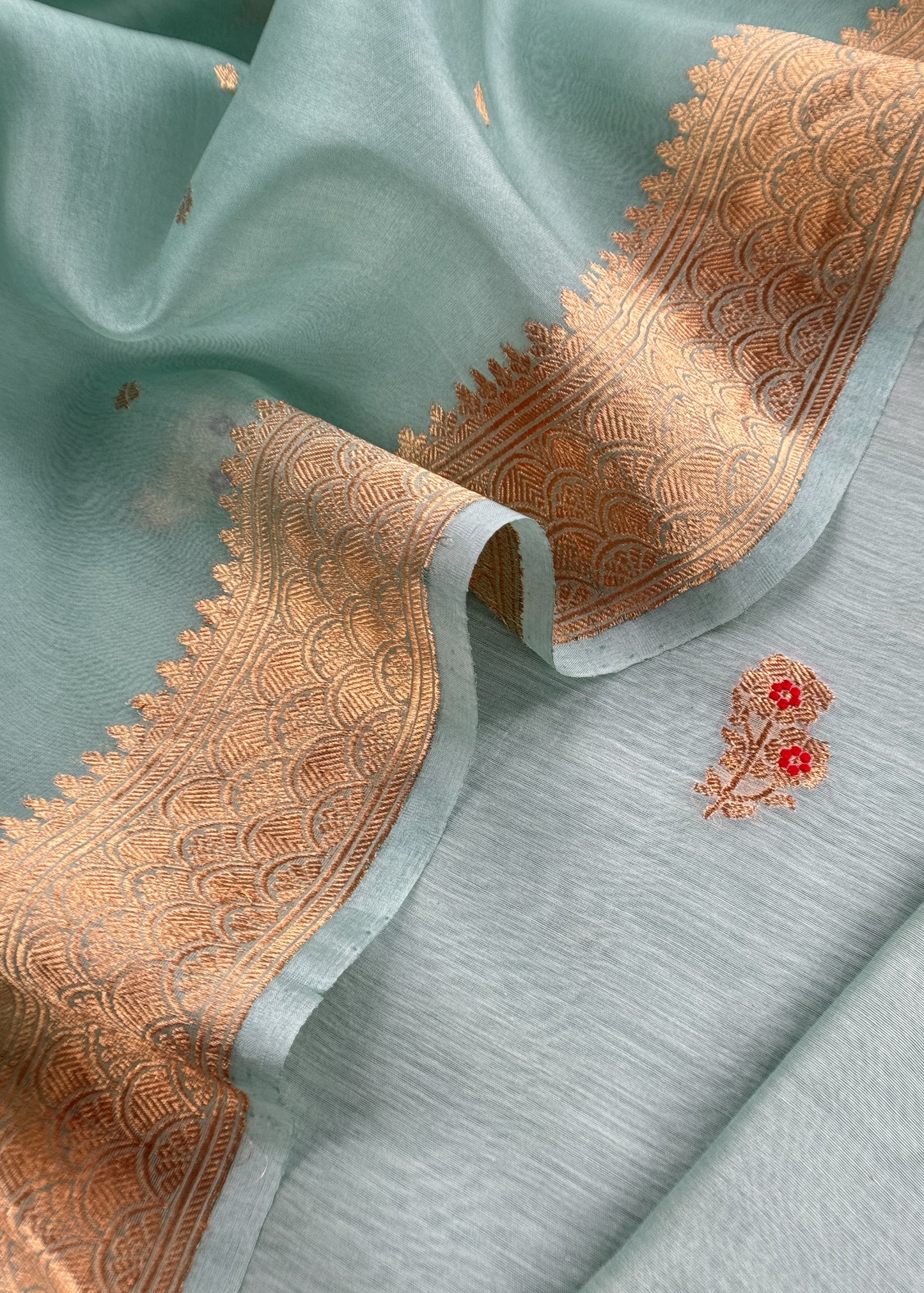 Sky Blue Handloom Silk Kurta And Kora Silk Dupatta with Meenakari Weaving