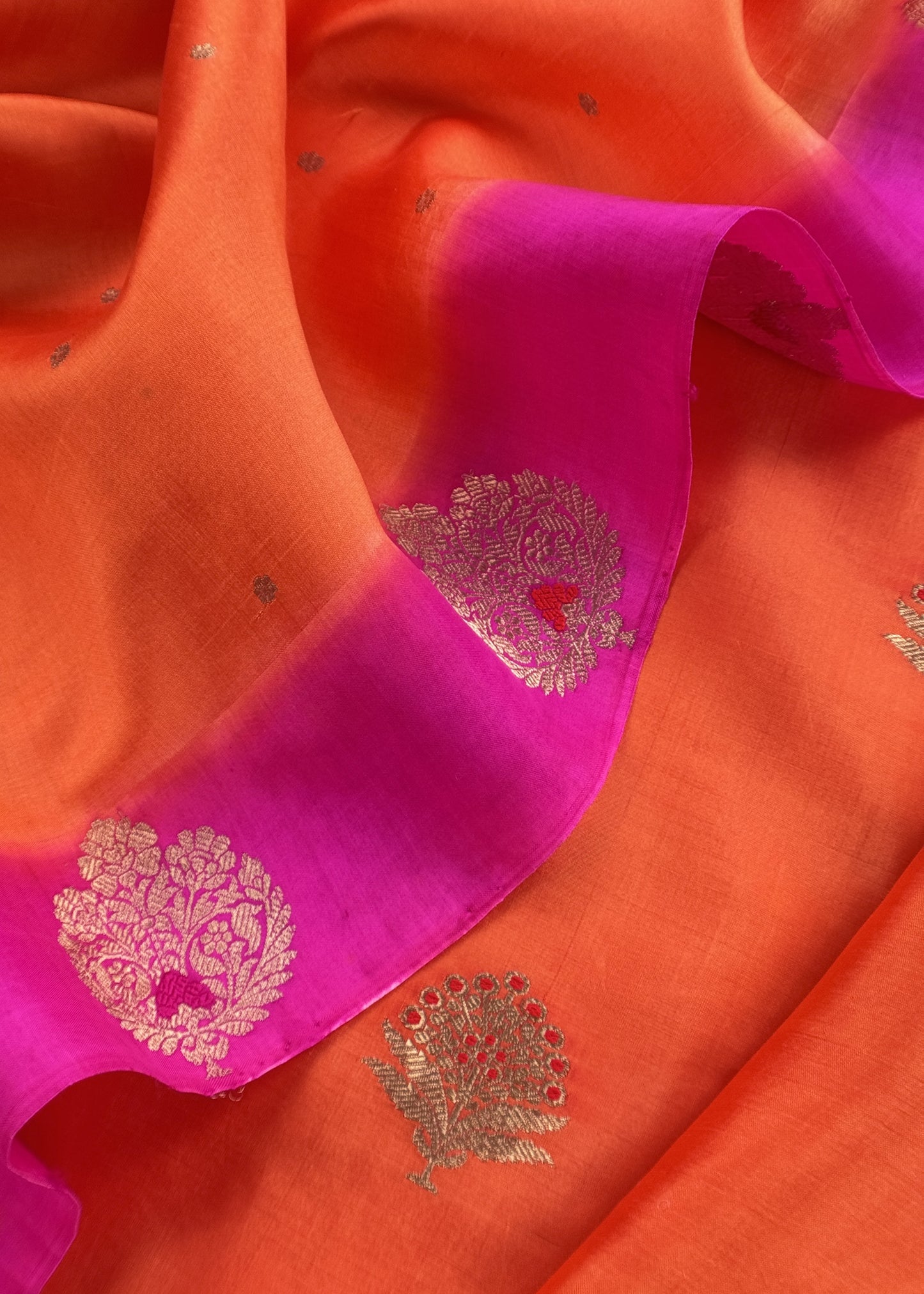 Orange Handwoven Unstitched Silk Suit With Zari Weaving