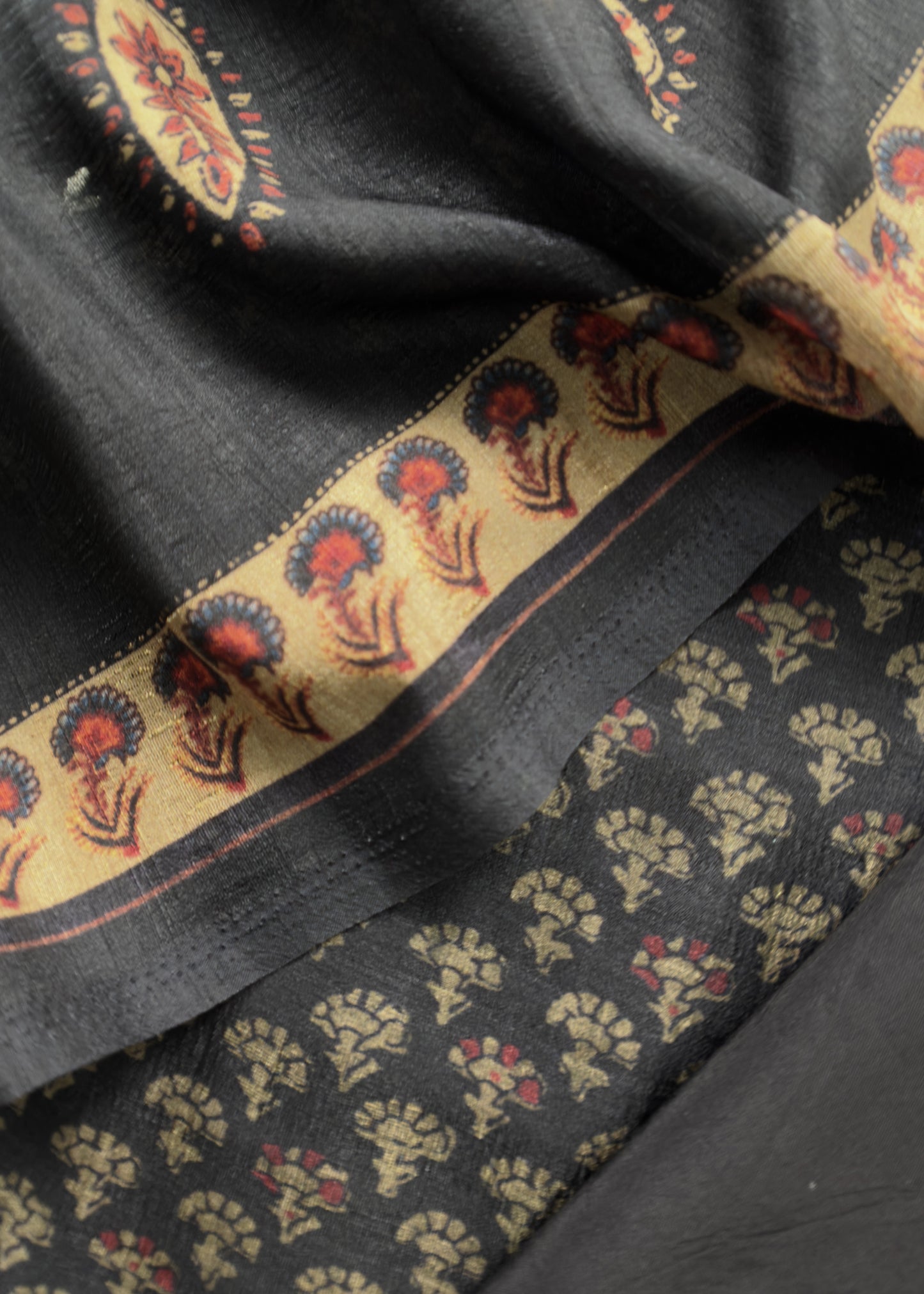 Black Ajrakh Gotta Patti Tussar Blend Suit Set