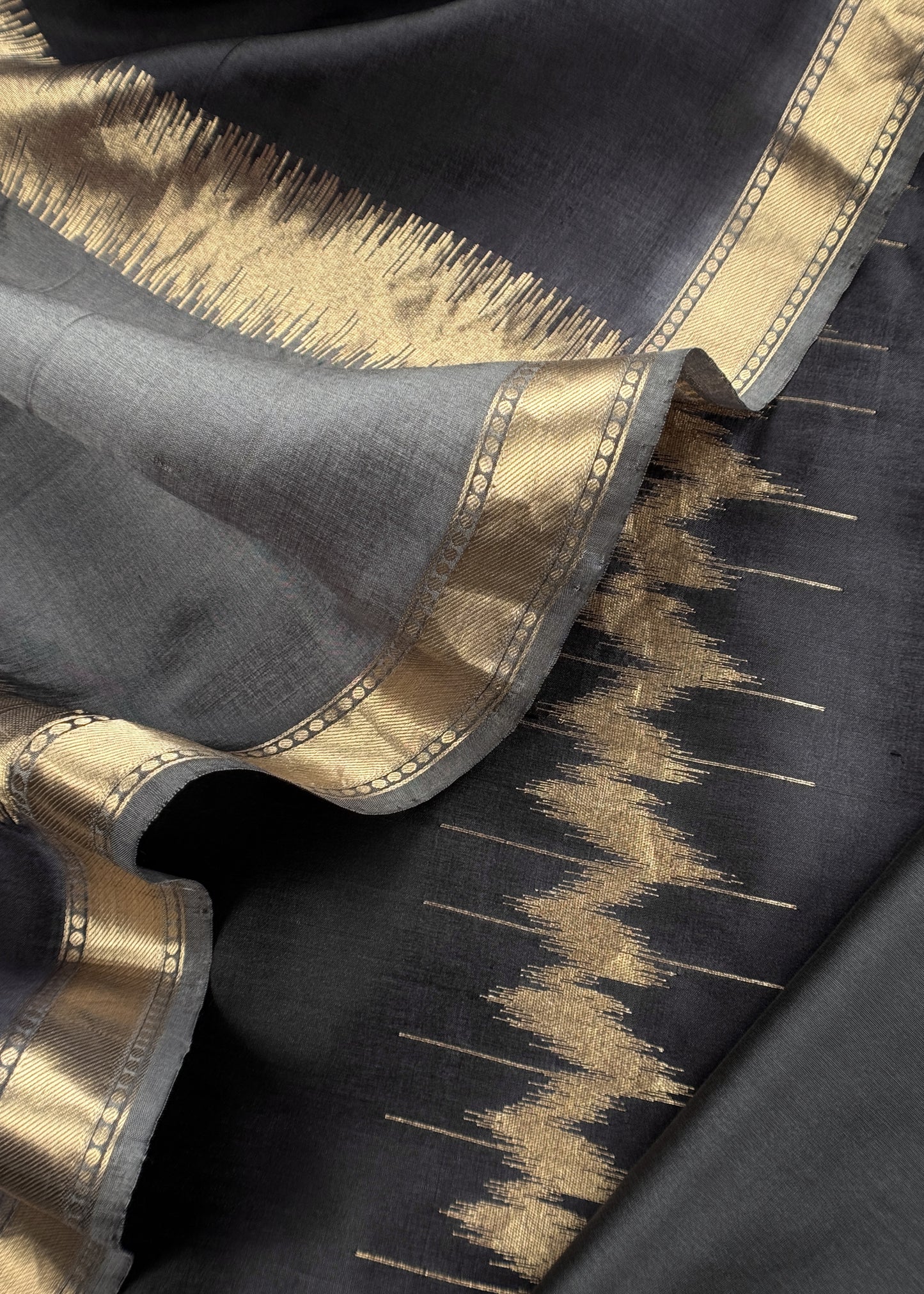 Kalasheel Luxe Black Chiniya Silk With Gold Ikkat Weave