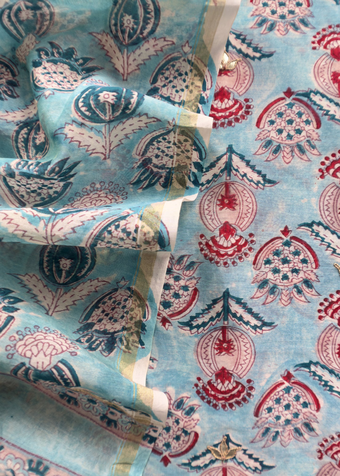 Chanderi handloom suit fabric in ajrakh print