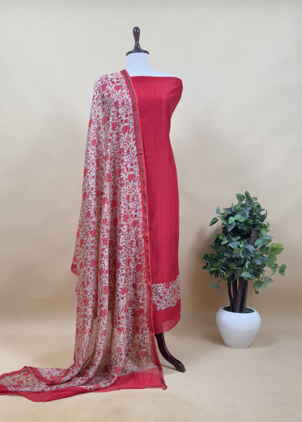 Green Block Print Pure Maheshwari Silk Suit With Floral Print Dupatta