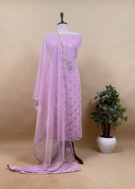 Light Pink Pure Silk Pintuck Kurta And Pure Organza Dupatta With Handwork
