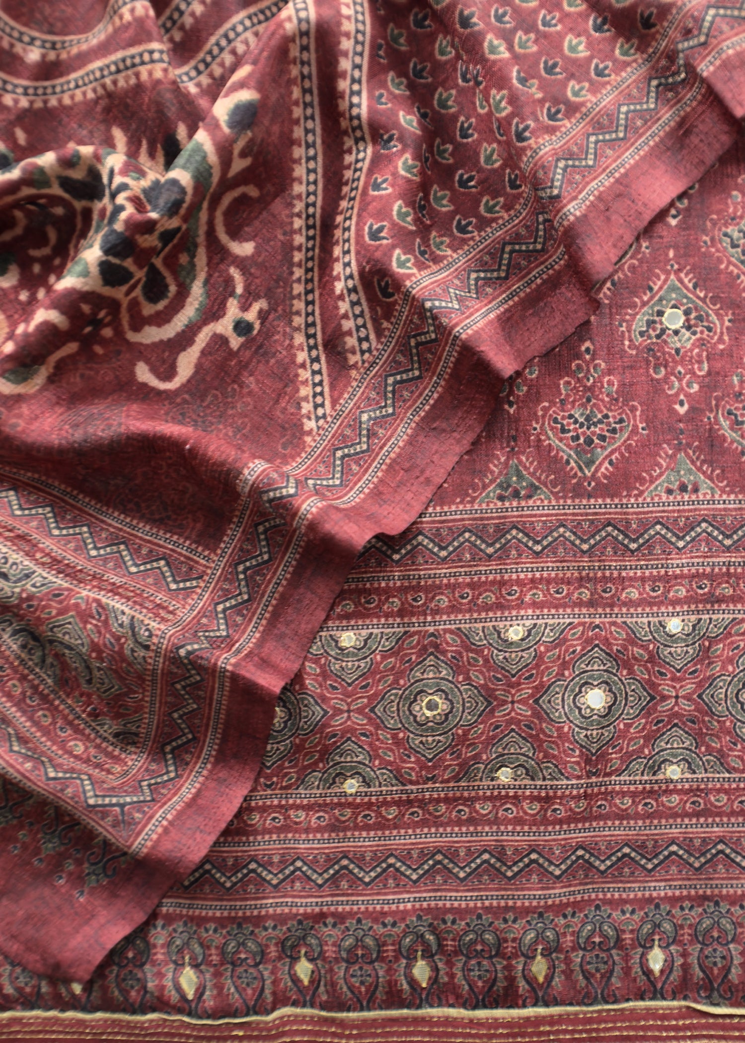 Buy unstitched ajrakh tussar suit