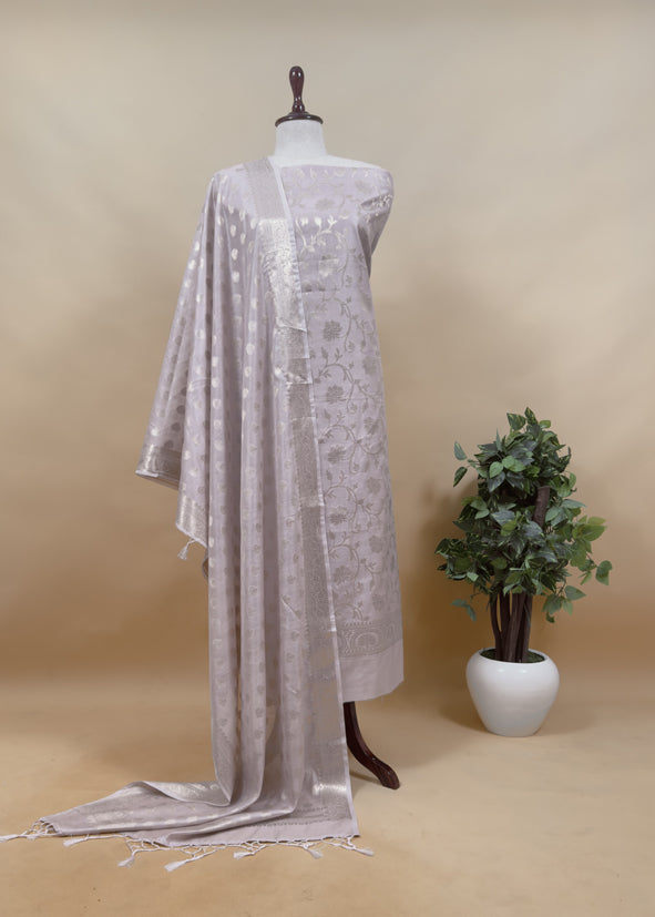 Sky Blue Banarasi Chanderi Silk Suit In Zari Work