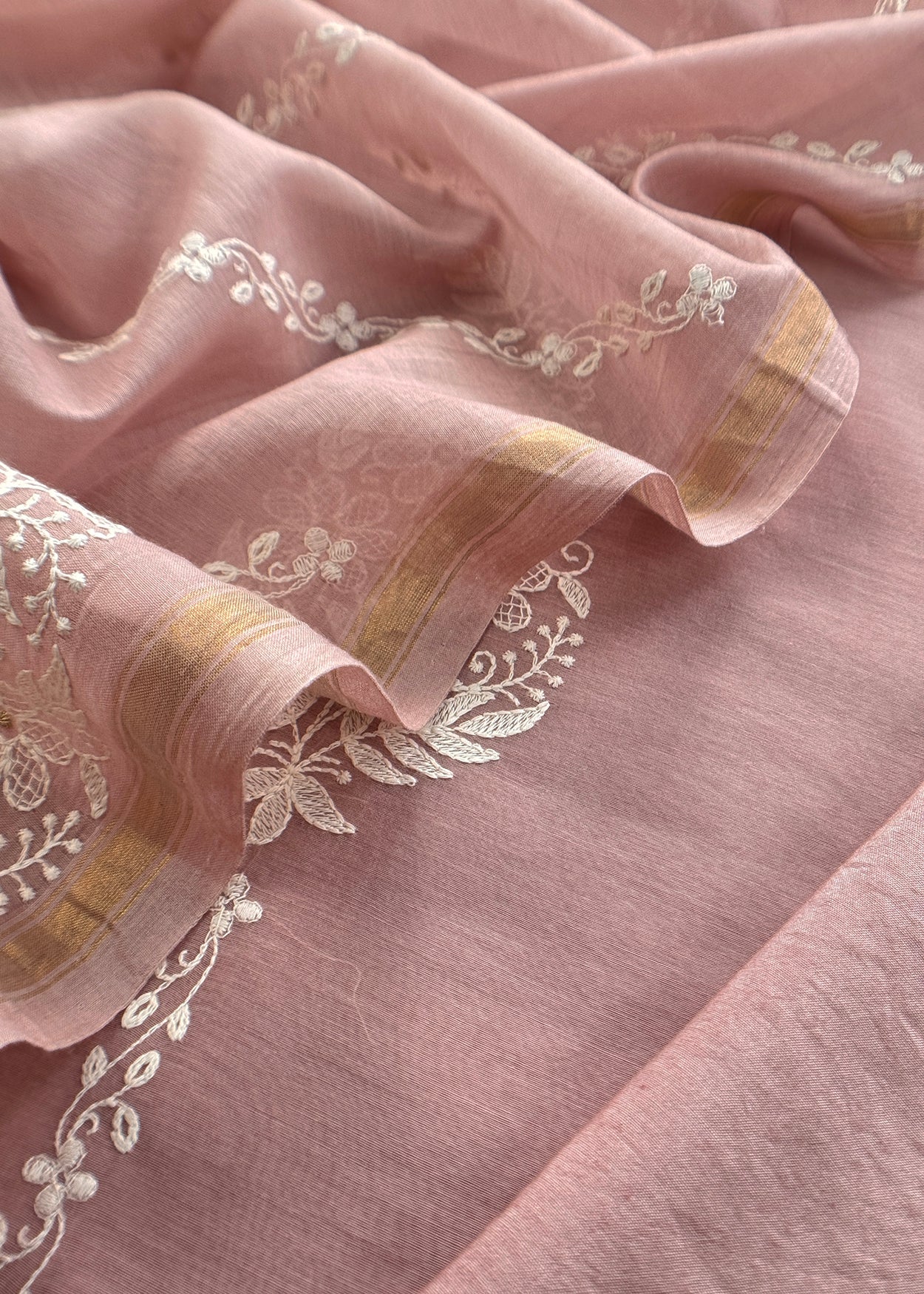 Peach Pure Mul Cotton Suit Beautiful Floral Embroidery