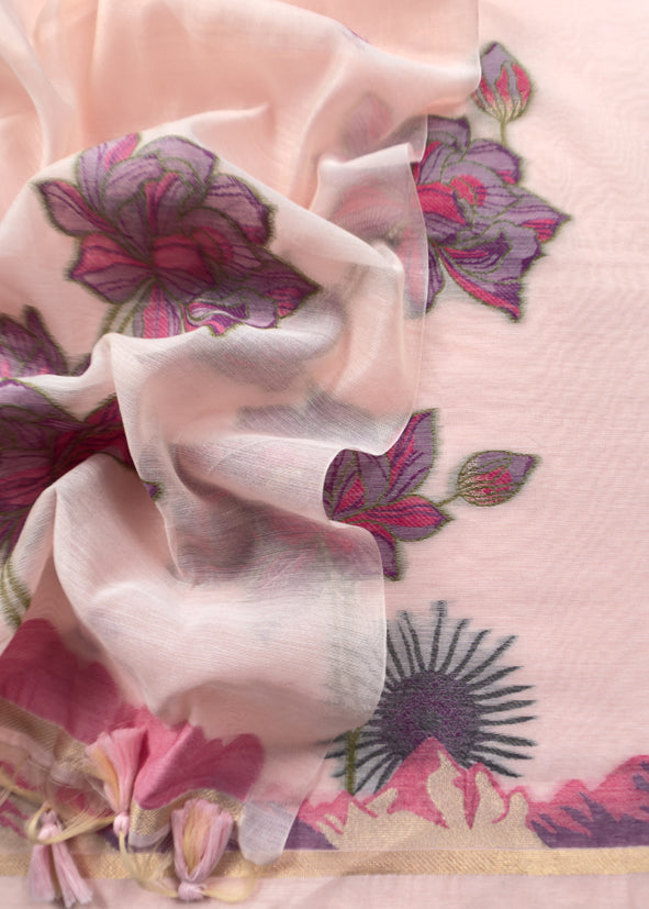 Floral Paradise Jute Linen Suit fabric with shaded Jamdani weaving