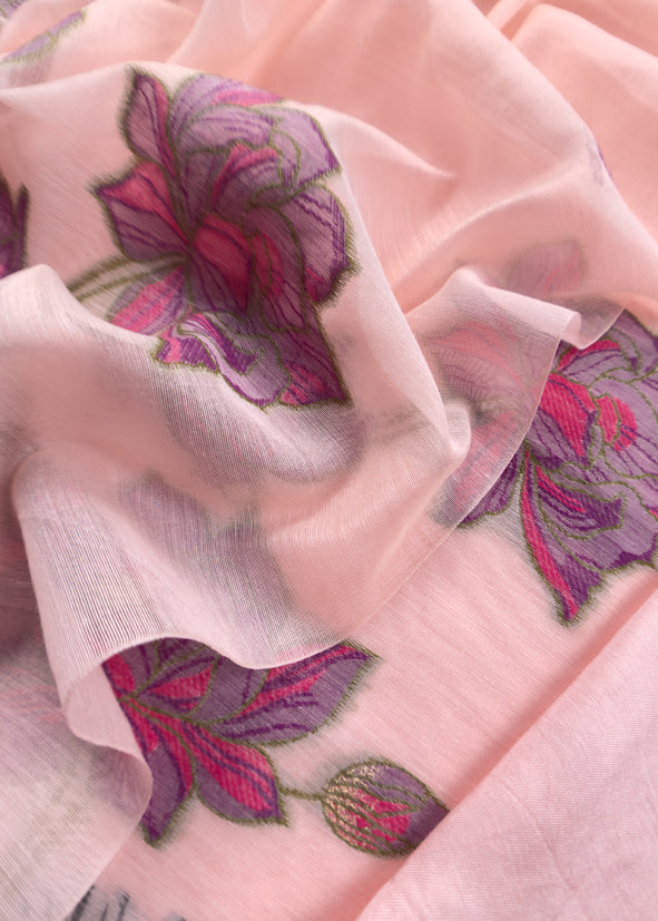 Floral Paradise Jute Linen Suit fabric with shaded Jamdani weaving