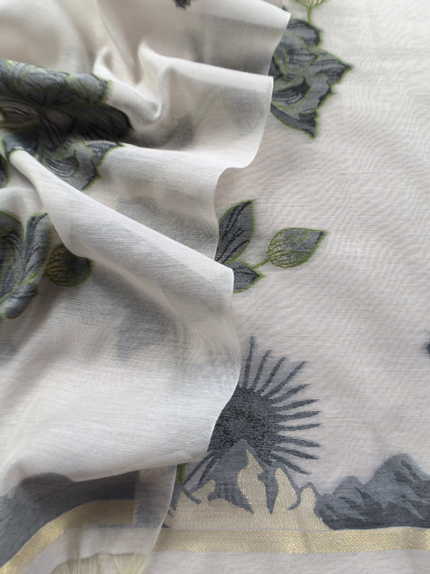 Floral Paradise Jute Linen Suit fabric with shaded Jamdani weaving