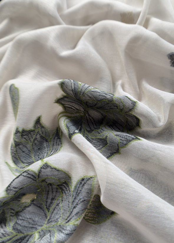 Floral Paradise Jute Linen Suit fabric with shaded Jamdani weaving