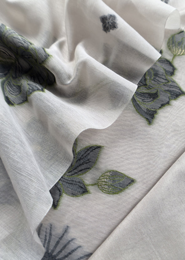 Floral Paradise Jute Linen Suit fabric with shaded Jamdani weaving