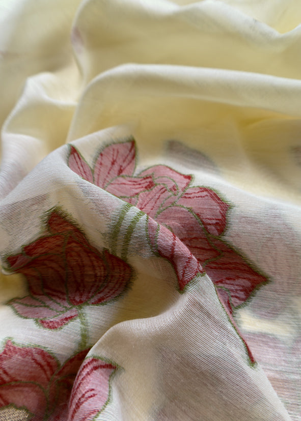 Floral Paradise Jute Linen Suit fabric with shaded Jamdani weaving