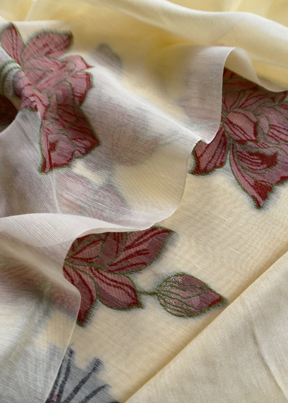 Floral Paradise Jute Linen Suit fabric with shaded Jamdani weaving