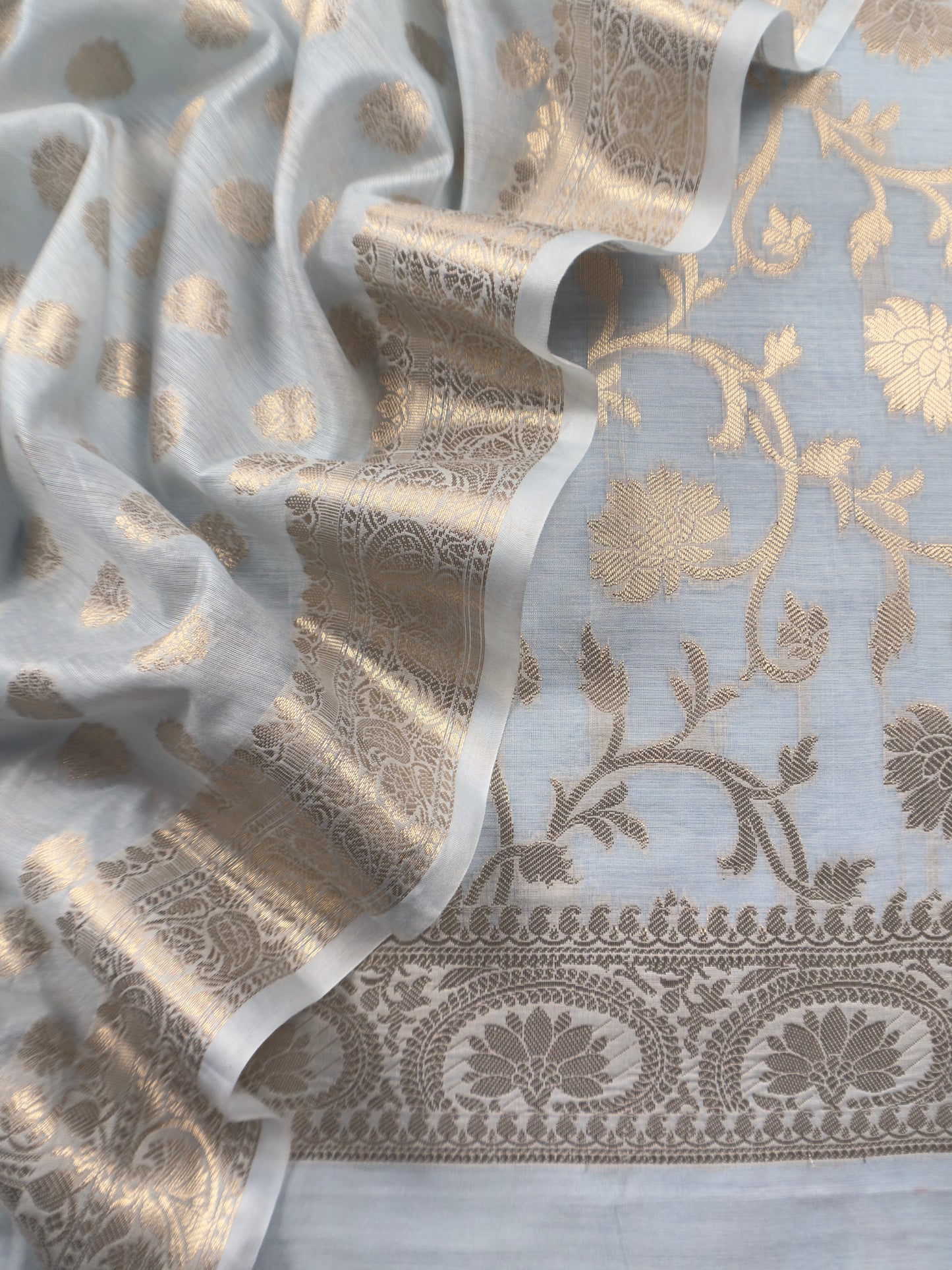 Sky Blue Banarasi Chanderi Silk Suit In Zari Work
