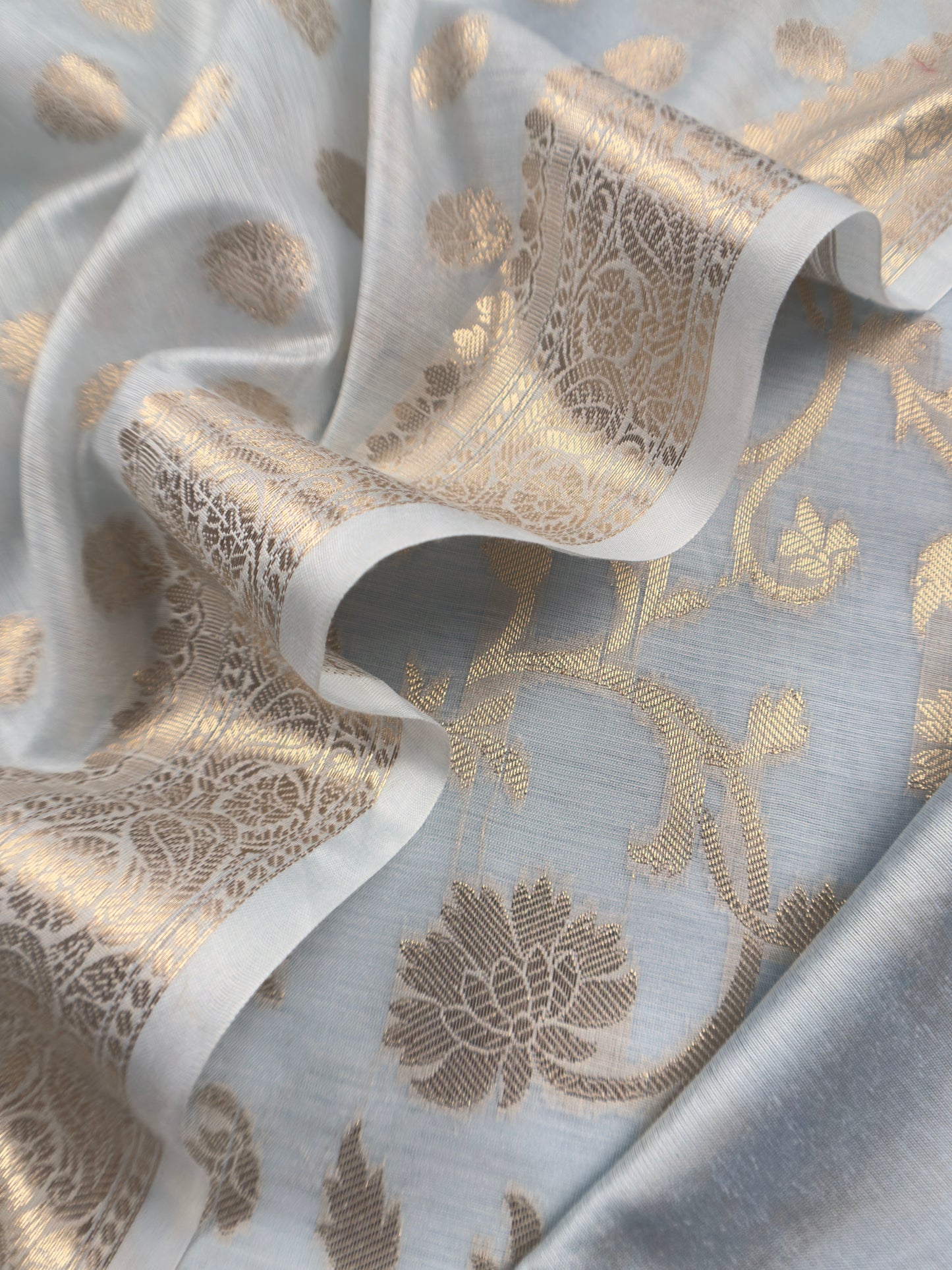 Sky Blue Banarasi Chanderi Silk Suit In Zari Work