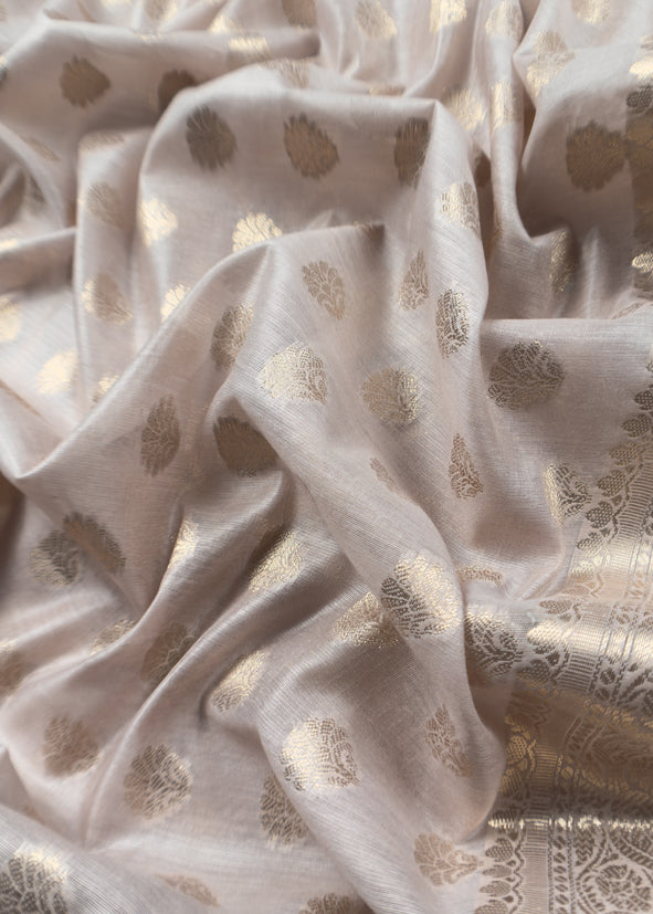 Gray Banarasi Chanderi Silk Suit In Zari Work