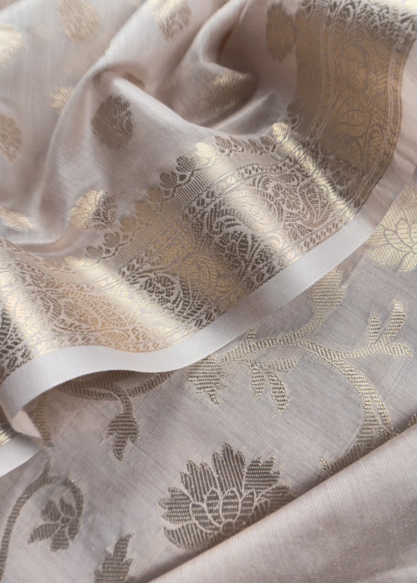 Gray Banarasi Chanderi Silk Suit In Zari Work