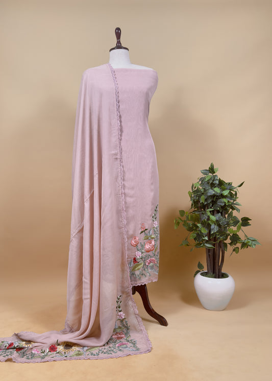 Blush Pure Mul cotton Sunflower Suit with Resham Embroidery and Appliqué Work