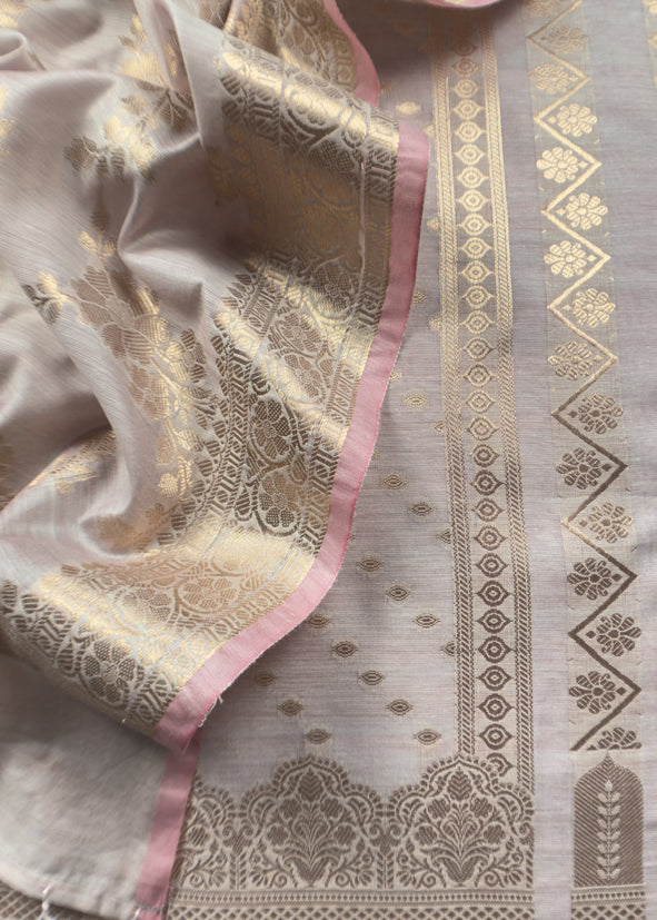 Grey Banarasi Chanderi Silk Suit In Zari Work