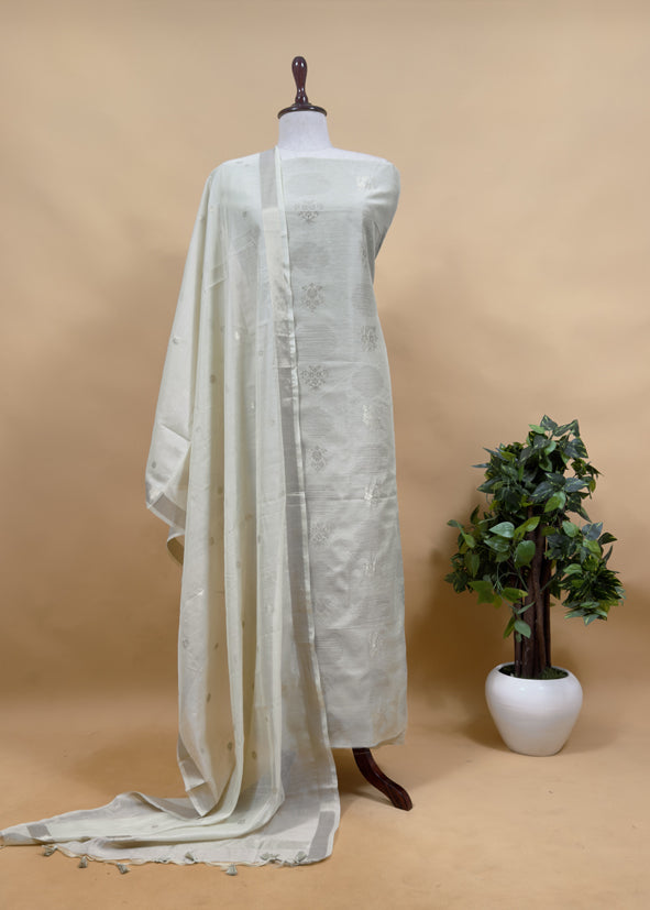 Mint Green Summer floral Unstitched Suit in Chanderi Blend fabric