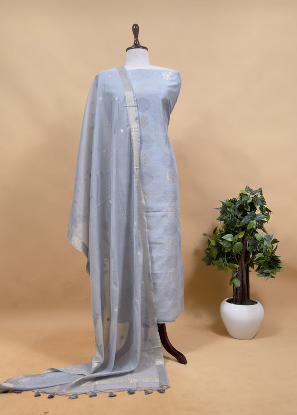 Mint Green Summer floral Unstitched Suit in Chanderi Blend fabric