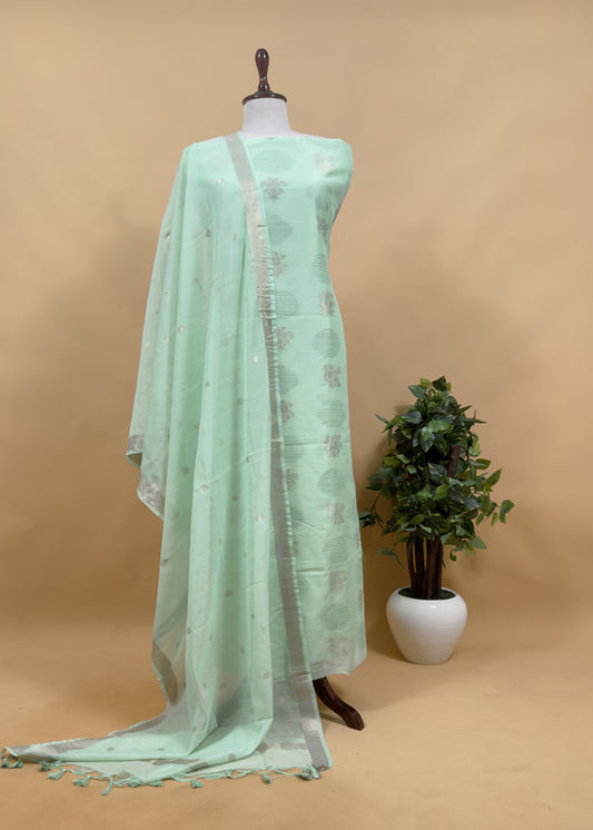 Mint Green Summer floral Unstitched Suit in Chanderi Blend fabric