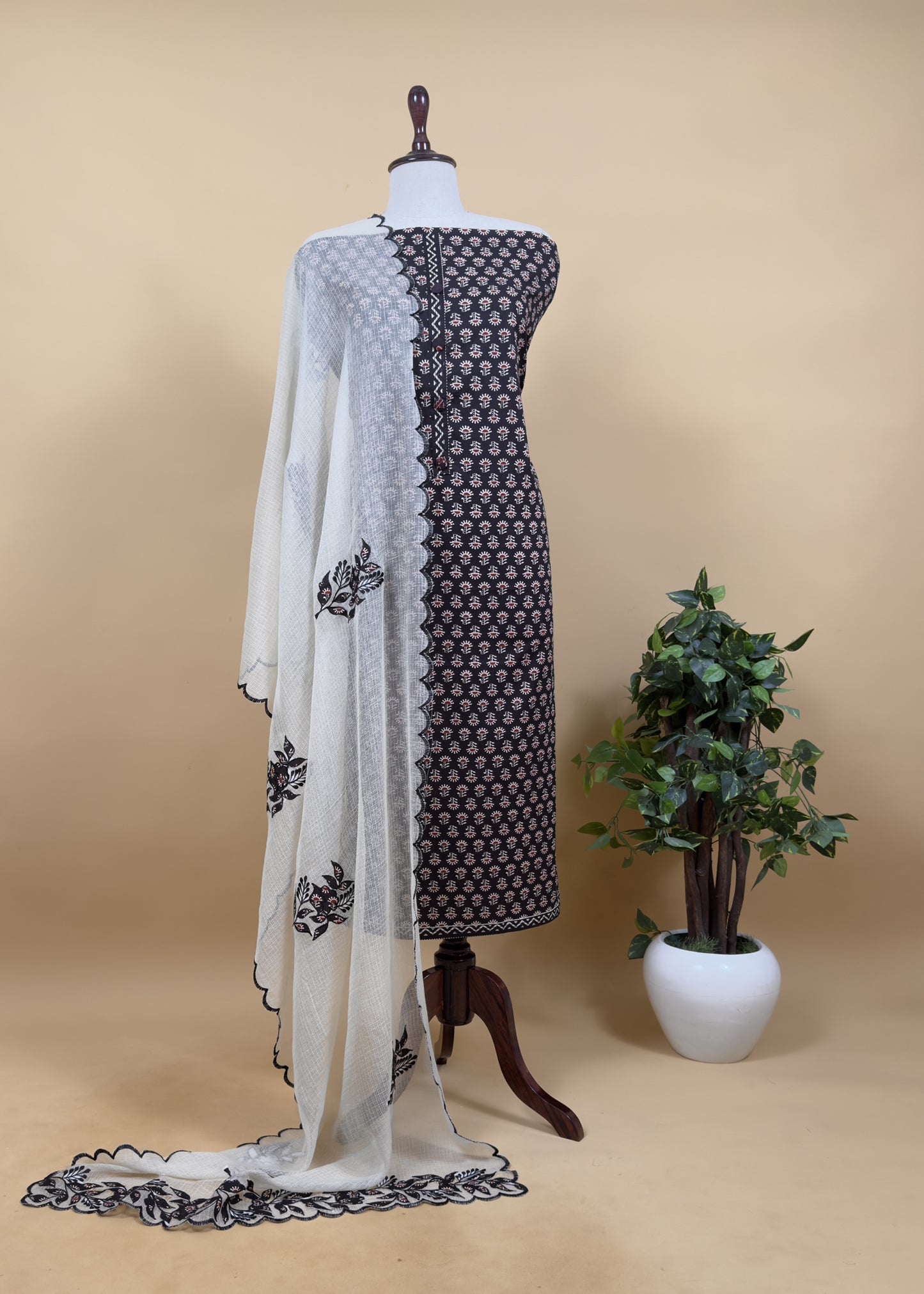Black Ajrakh Pure Cotton Suit With Appliqué work