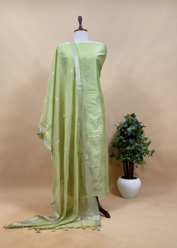 Mint Green Summer floral Unstitched Suit in Chanderi Blend fabric