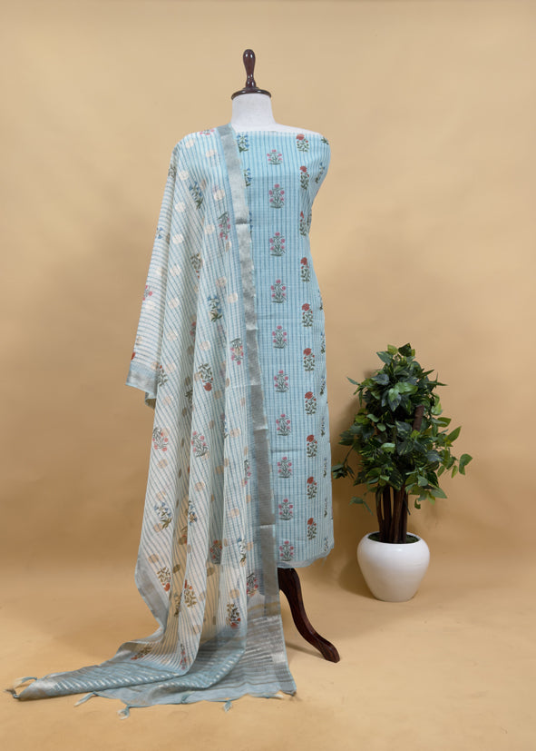 Grey Kota Doria Suit with Banarasi Weaving