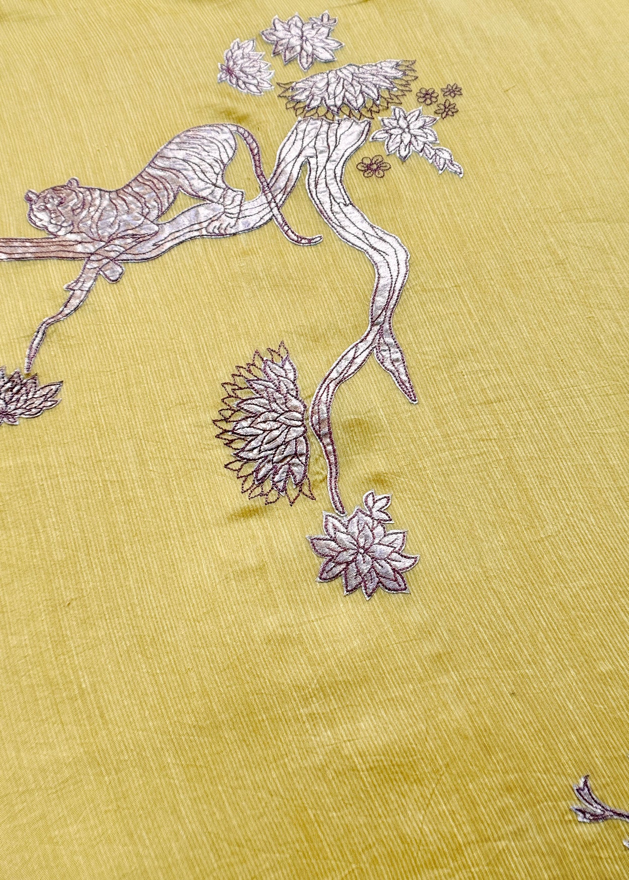 Lemon Yellow Handloom Mulmul Unstitched Suit Fabric With Hand Gota Appliqué Workx