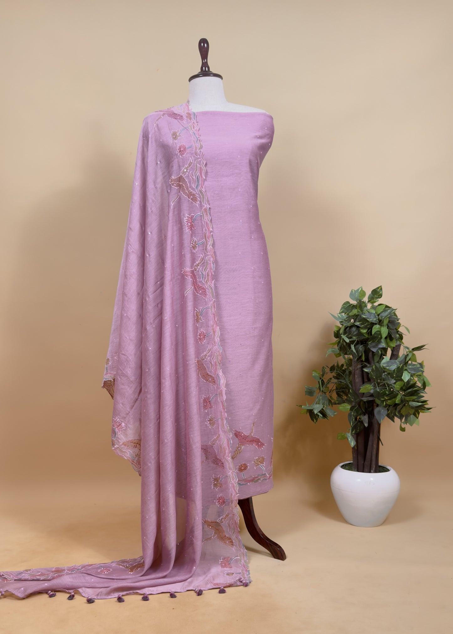 Powder Blue Pure Mul Chanderi Unstitched Suit With Hand Brushed Embroidery