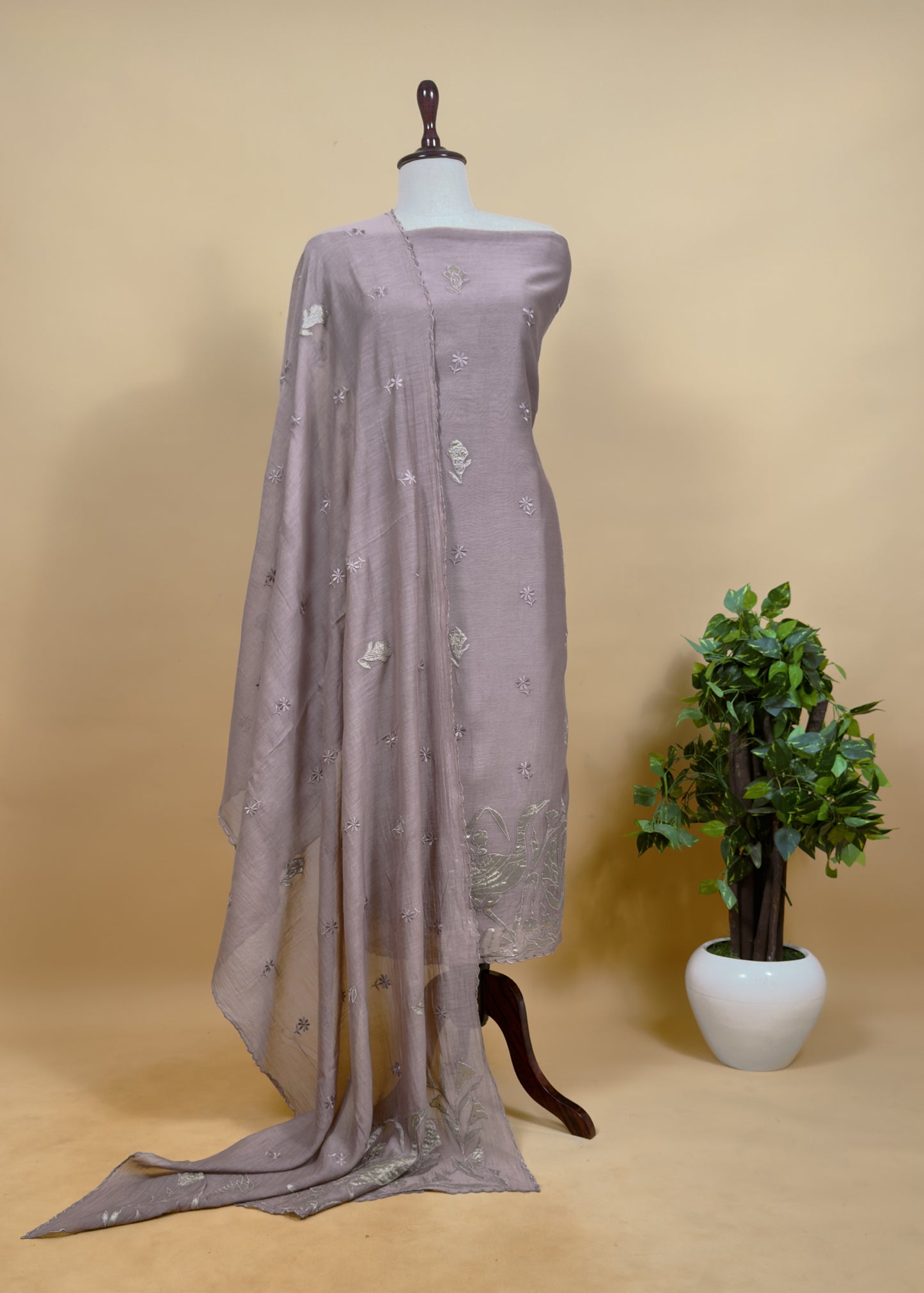 Medium Purple Presenting Our Pure Mul Cotton Unstitched Dupatta Suit With Tissue Appliqué Work.
