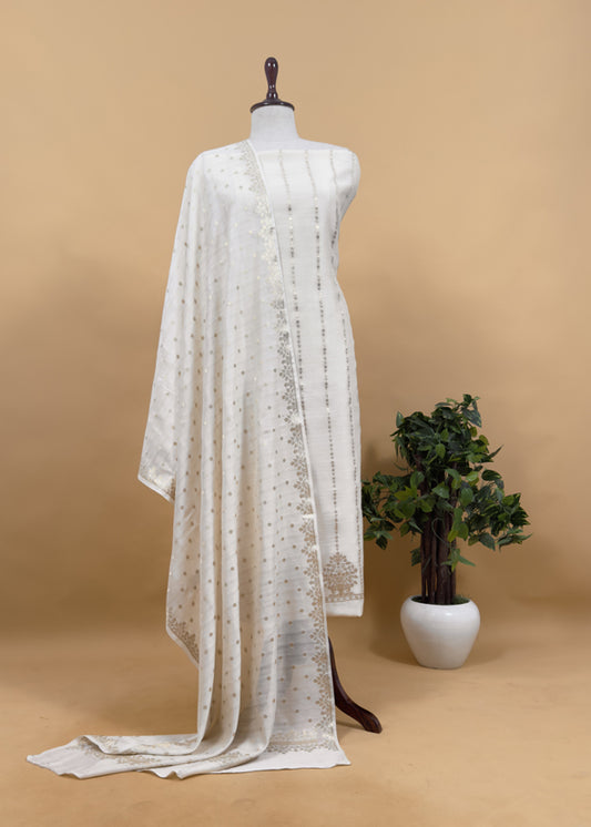 Guldasta 2025 White Pure Silk Suit With Gold Weaving