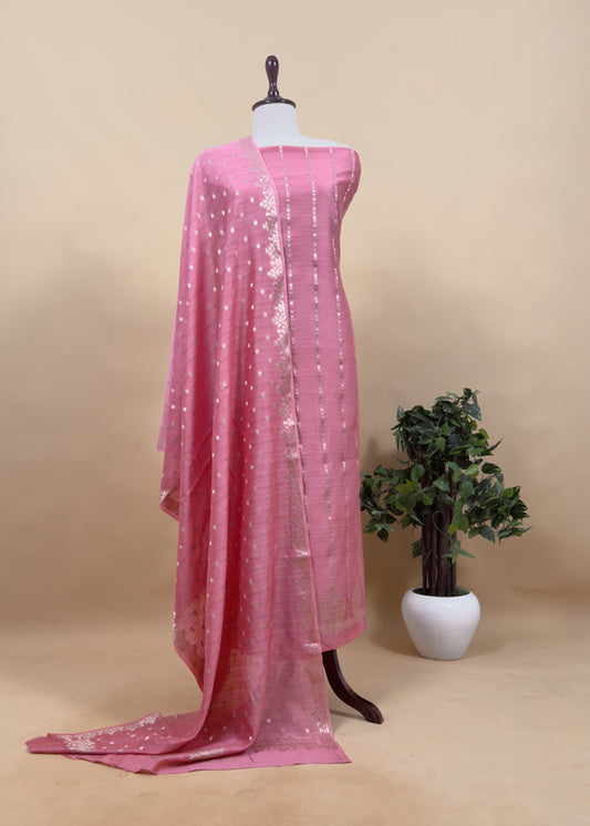 Guldasta 2025 Mauvish Pink Pure Silk Suit With Gold Weaving