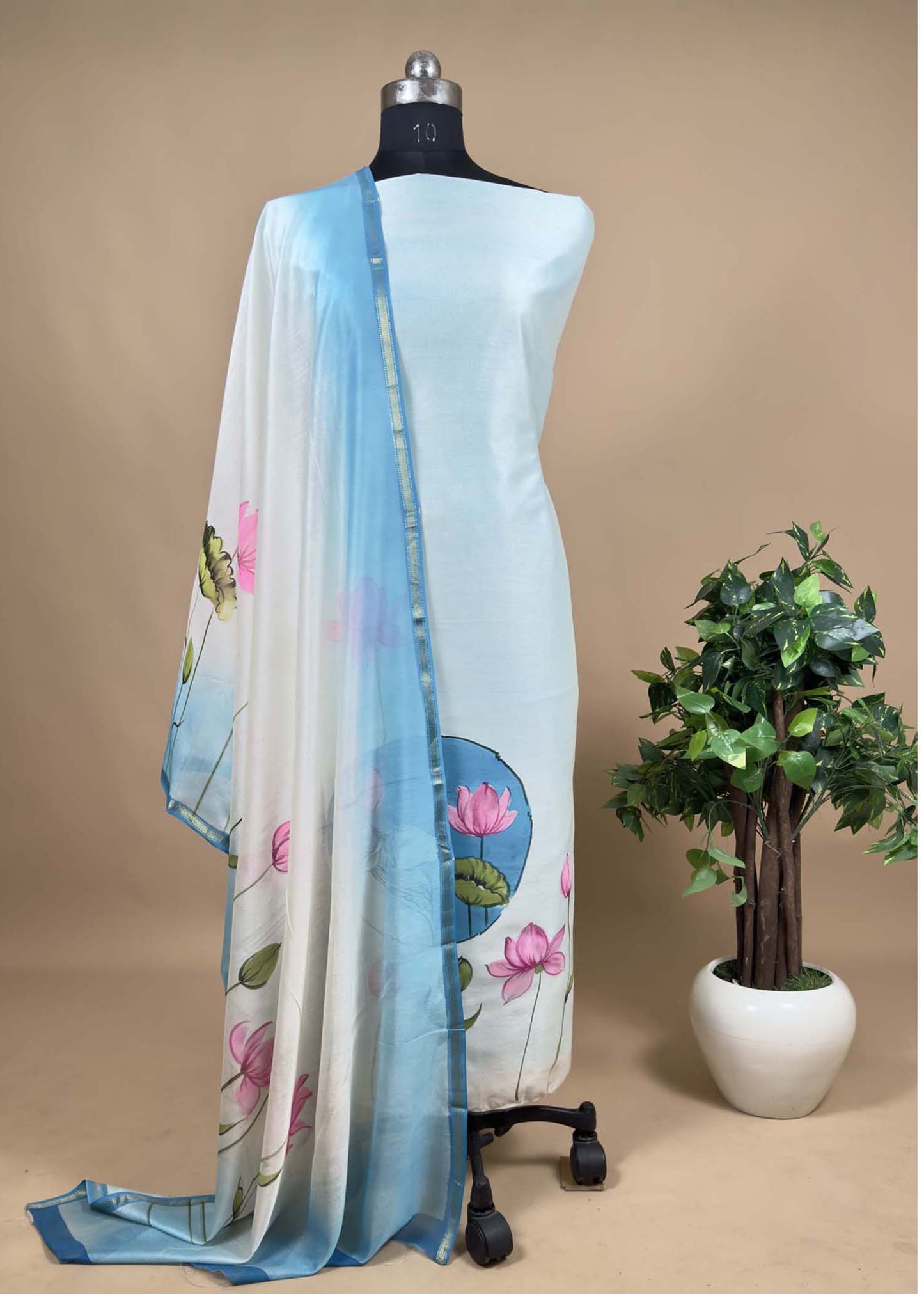 Blue Hand painted Cow Suit In Maheshwari