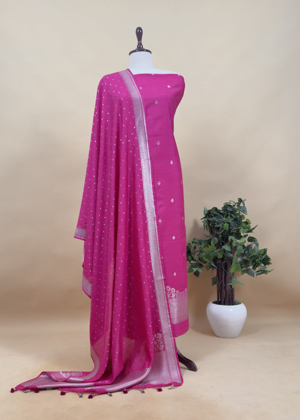 French Violet Kadhwa Weaves Banarasi Silk Suit Fabric