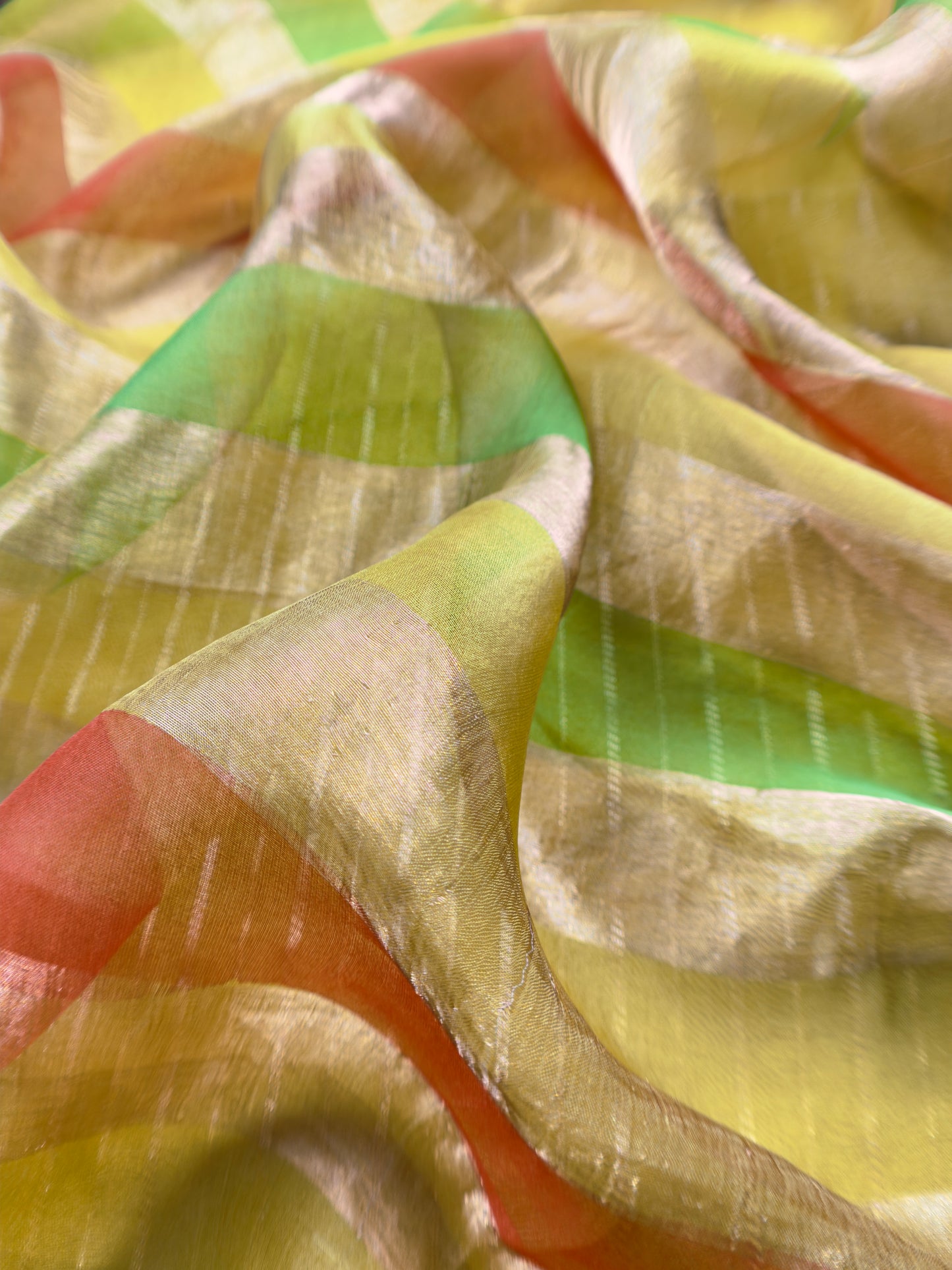 Blingy Apple Green Handloom Silk Kurta With Tissue Silk Double Panel Zari Dupatta