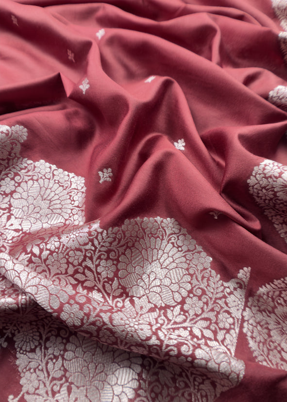 Peach Varanasi Brocade Silk Kurta and Double panel Tissue dupatta with Handwork