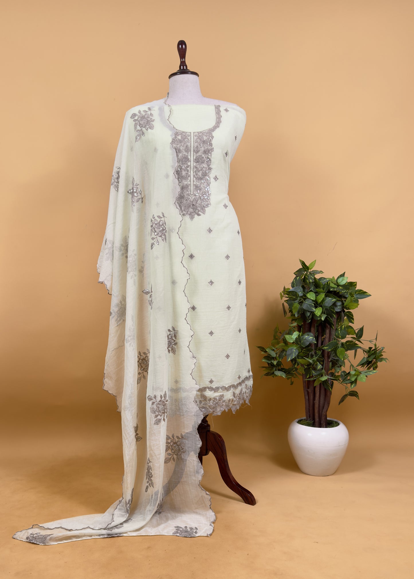 Pink Mul Suit Fabric With Bronze Sequin Embroidery