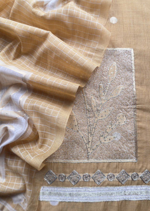 Yellow Chanderi Kurta With Appliqué Work And Dupatta With Jamdani Weaving