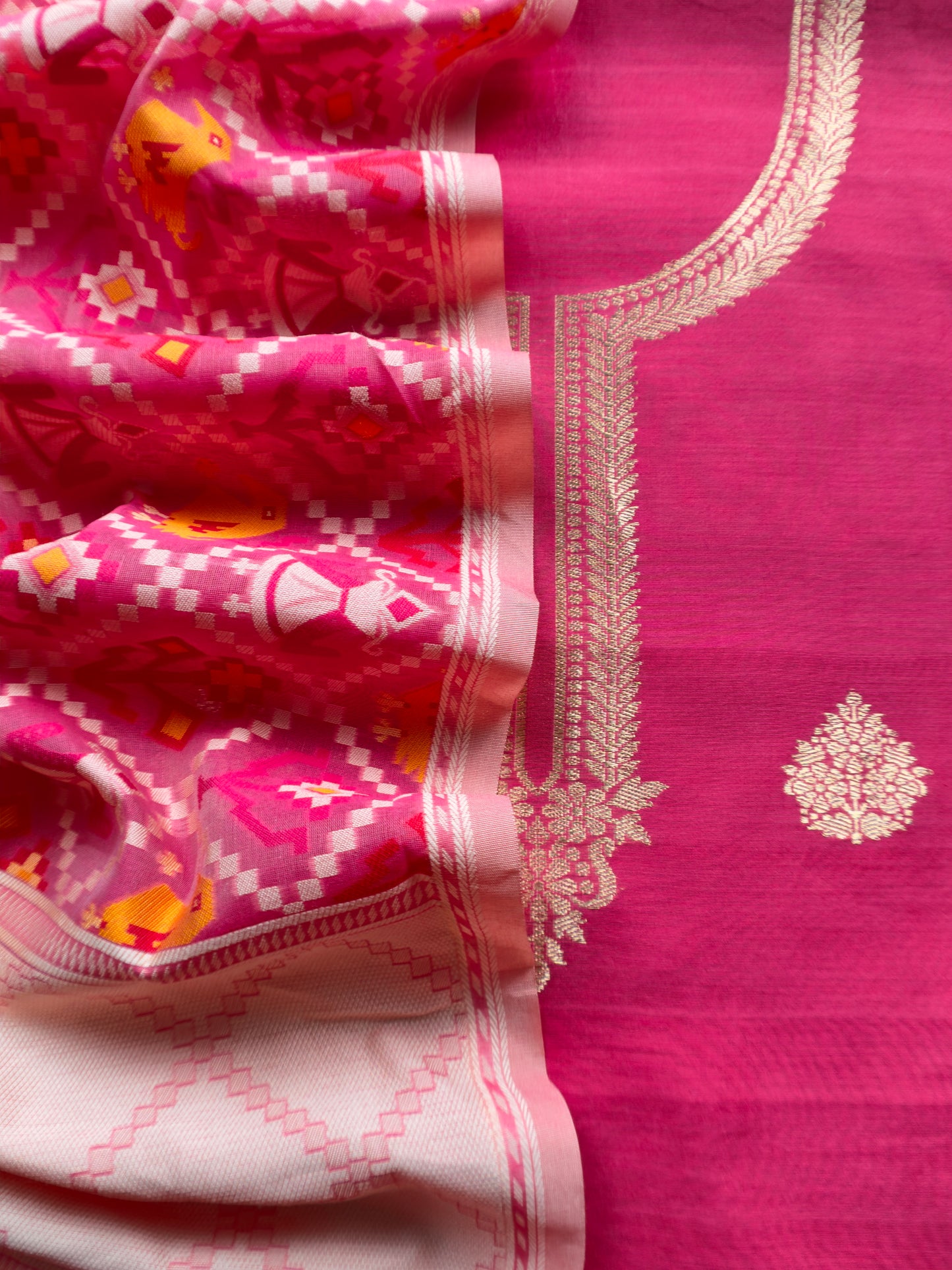 Deep Pink Pure Banarasi Silk Kurta And Woven Patola Dupatta