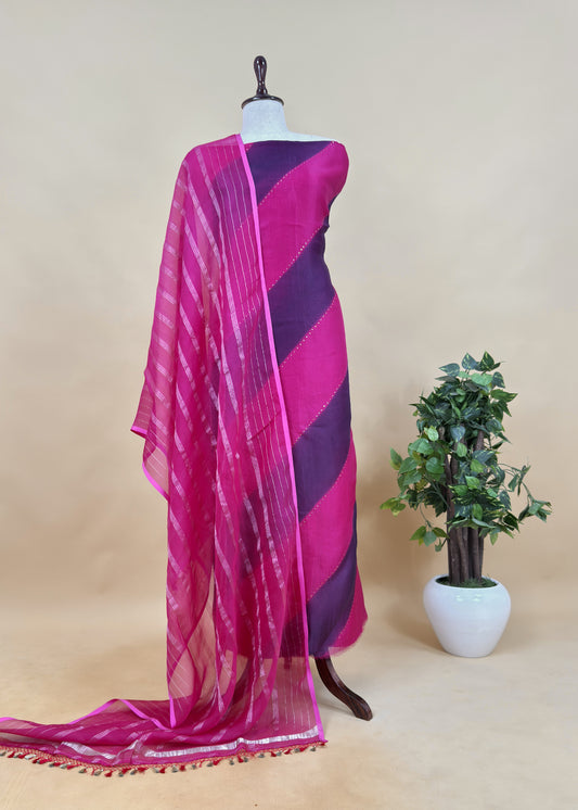 Modern Elegance 2025 Handloom Organza Silk Suit Fabric With Gold Embellishments