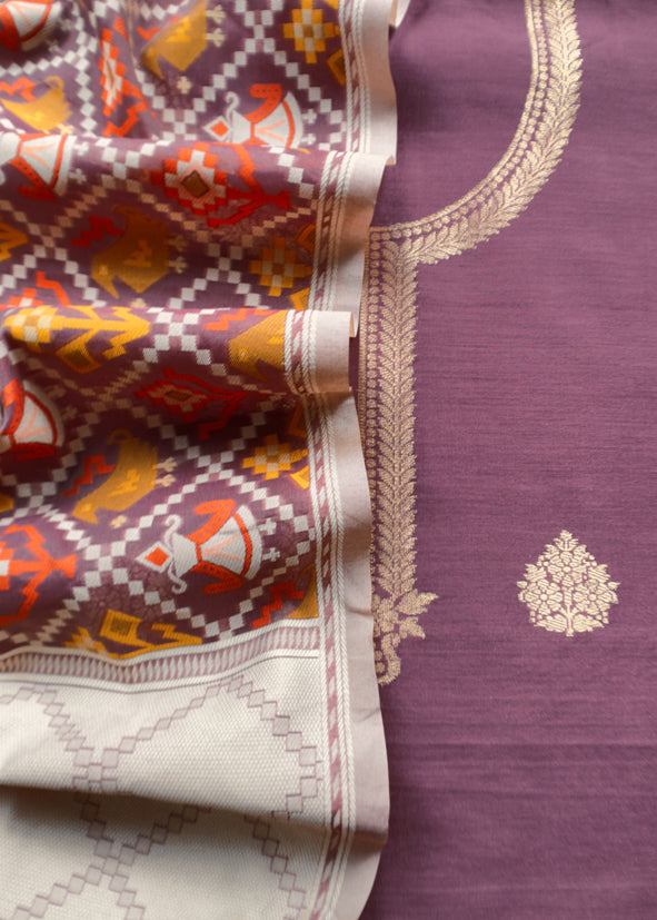 Wine Pure Banarasi Silk Kurta And Woven Patola Dupatta