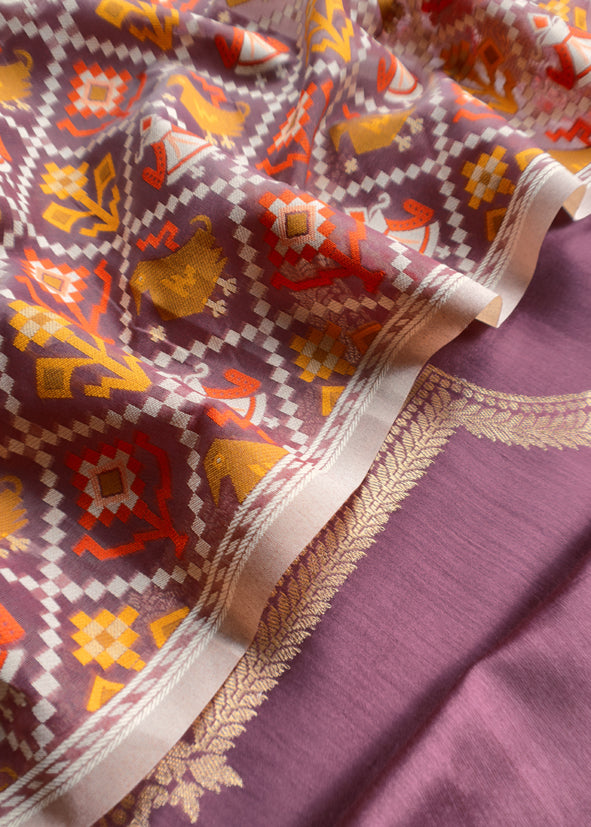 Wine Pure Banarasi Silk Kurta And Woven Patola Dupatta