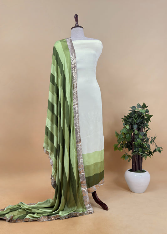 Rohit Bal Abstract Digital Print Pure Satin Silk Dupatta-Suit With Laces