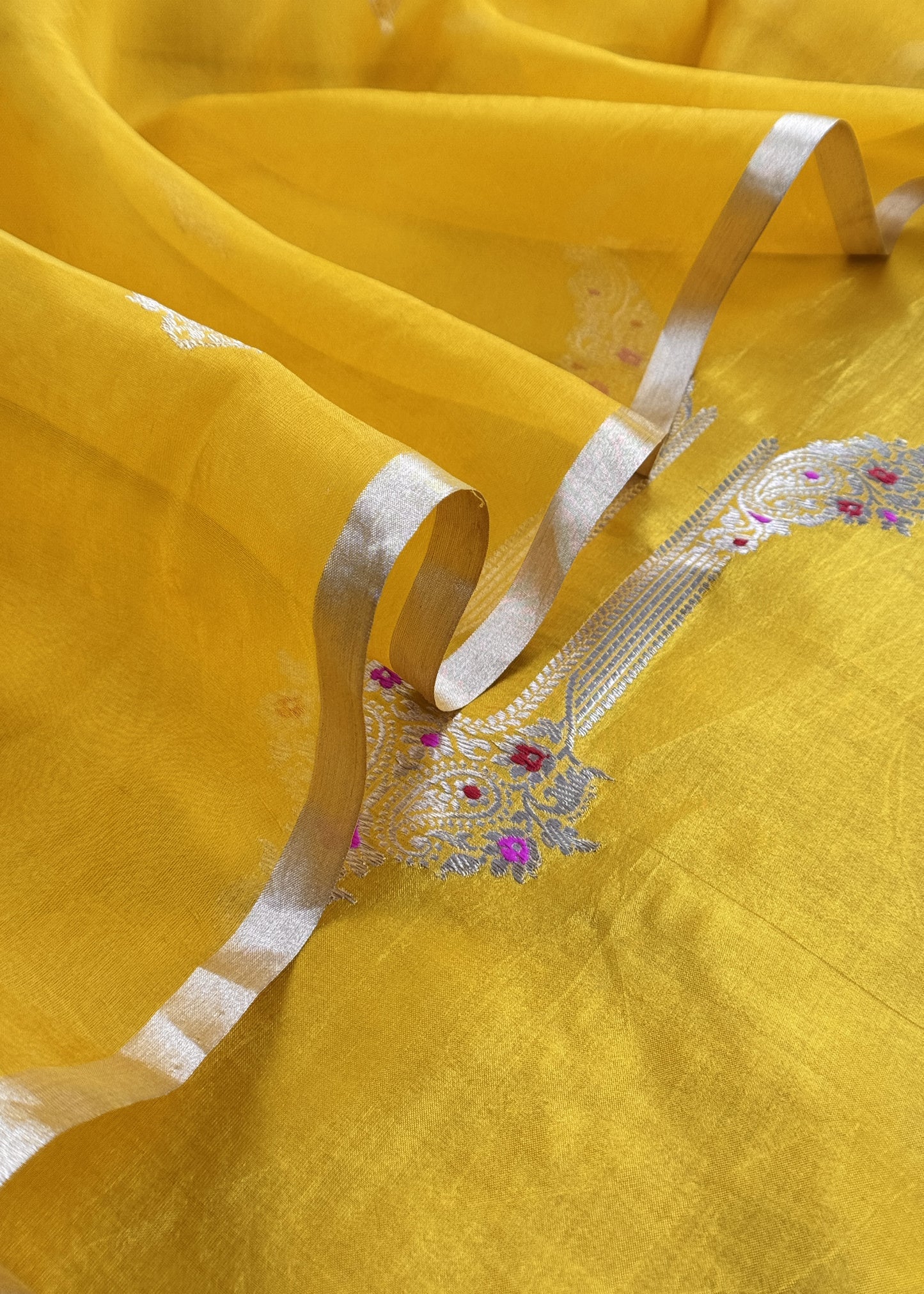 Sunflower Yellow Handloom Silk Kurta And Kora Silk Dupatta With Kadwa Weaving