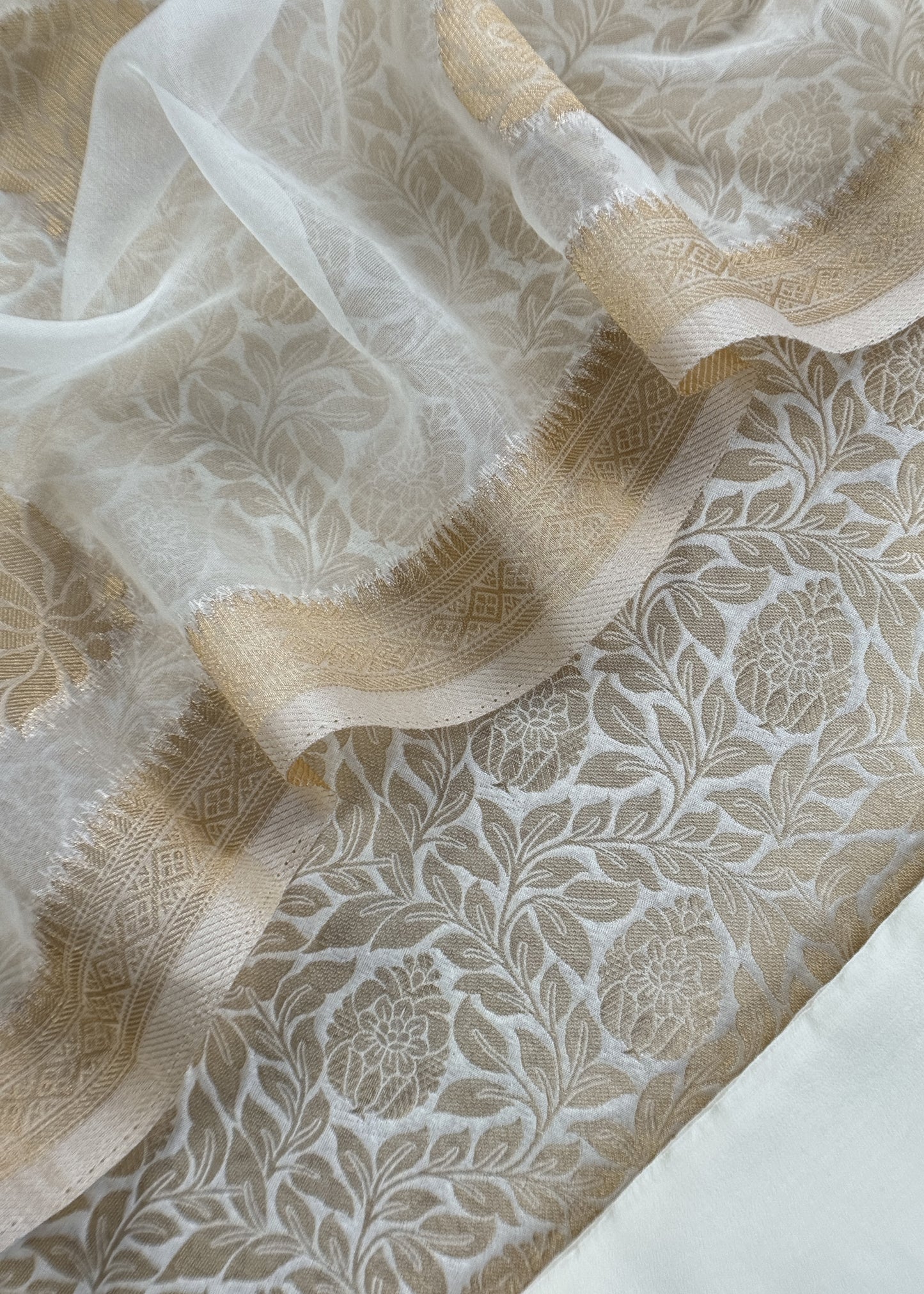 Off White Banarasi Silk Brocade Suit With Organza Dupatta