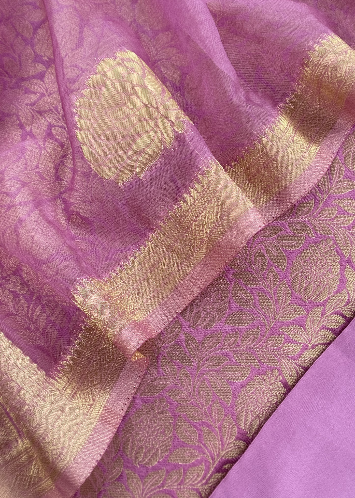 Light Purple Banarasi Silk Brocade Suit With Organza Dupatta