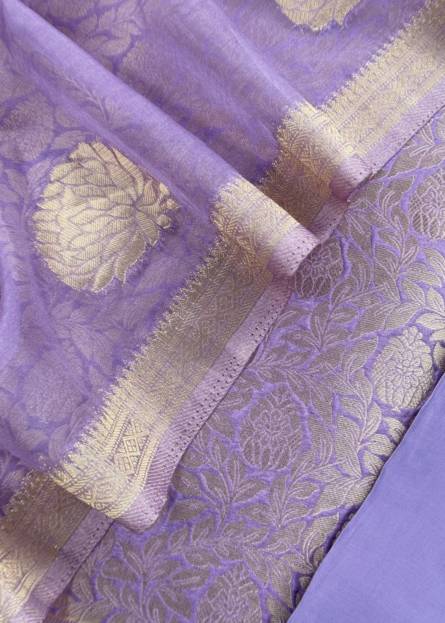 Light Purple Banarasi Silk Brocade Suit With Organza Dupatta